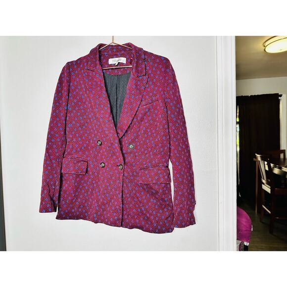 DIANE VON FURSTENBERG Red Printed Wool Blend Blazer Coat Size 6 - Picture 5 of 13